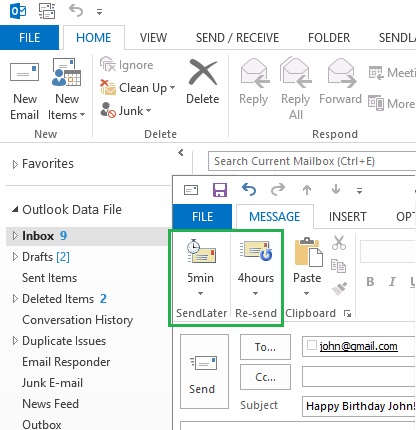 Delay email delivery in Microsoft Outlook with SendLater.